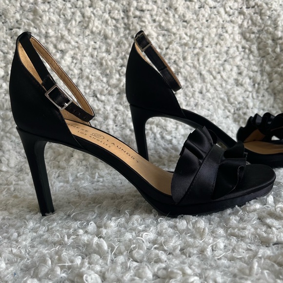 Chinese Laundry Black Satin Ruffle Strap Heel - 6 - Picture 4 of 6